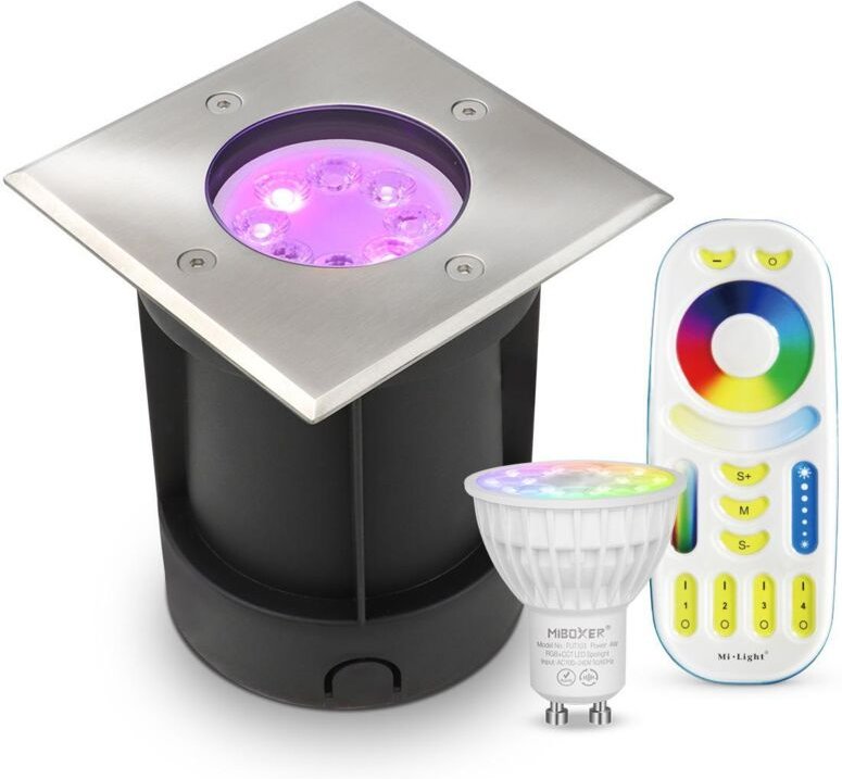LED Bodeneinbaustrahler eckig Edelstahl 230V IP67 - Leuchtmittel: GU10 RGB+CCT DIMMBAR inkl. Fernbedienung - Anzahl: 1x