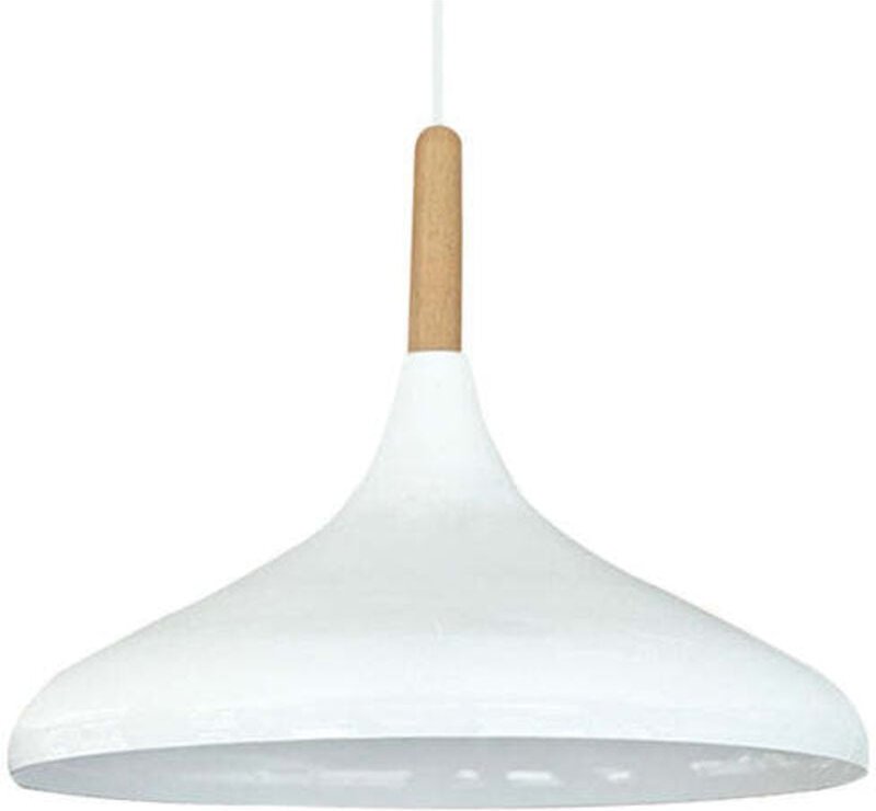 Schlichte Pendelleuchte mit Weiße Holzkopfteil, Innenseite Weiß – Vintage Kronleuchter E27 Ø35 cm für Wohnzimmer, Schlaf...