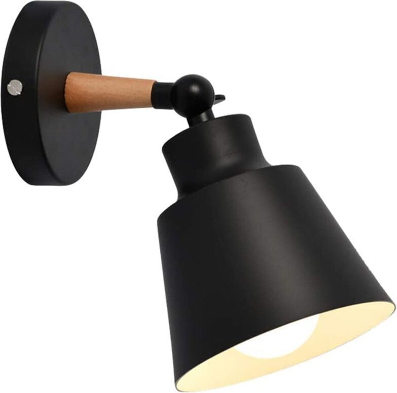 Wandlampe Vintage Wandleuchte im Industrial aus Eisen und Holz Fassung E27 (Schwarz)