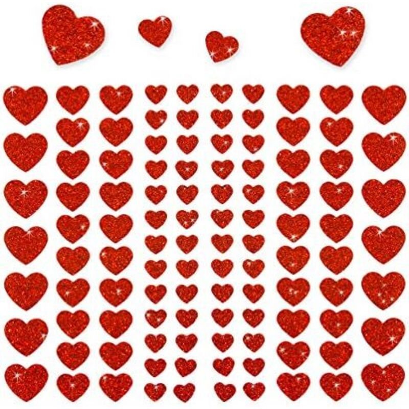 Oblique-Unique® – 106 funkelnde Herz-Aufkleber in Rot mit Glitzer-Effekt Deko-Sticker für Scrapbooking, Geschenke, Karte...