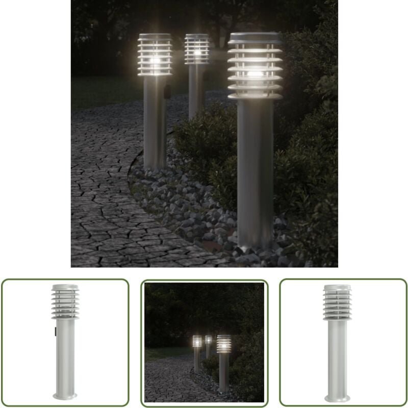 Wegeleuchte mit Steckdose Silbern 60 cm Edelstahl - Outdoor-Beleuchtung - Gartenlampe - LED-Lampe - Edelstahl Lampe - We...