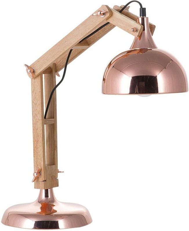 Büroleuchte Kupfer Metall und Holz 53 cm Arm und Schirm verstellbar Kabel mit Schalter Industrie Look