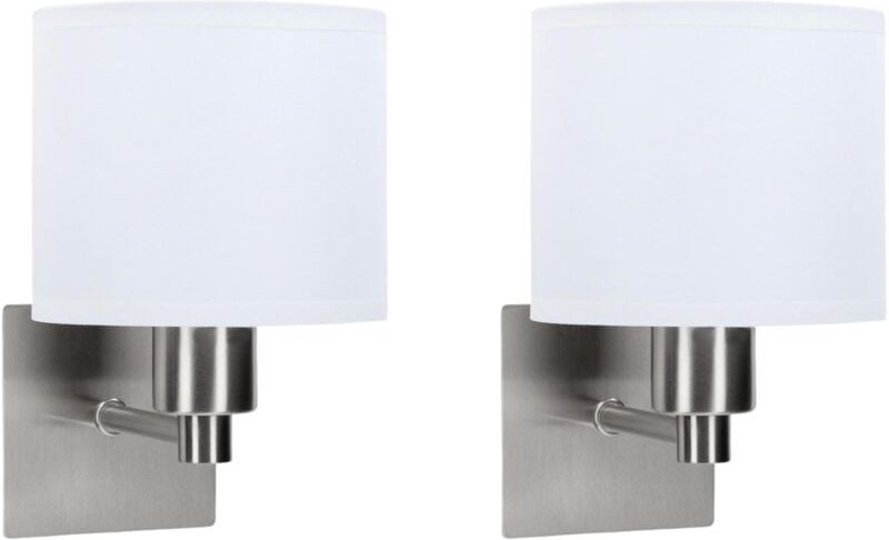 Lyon (2 unidades) - Aplique de pared led Níquel satinado con pantalla para tambor - Forlight