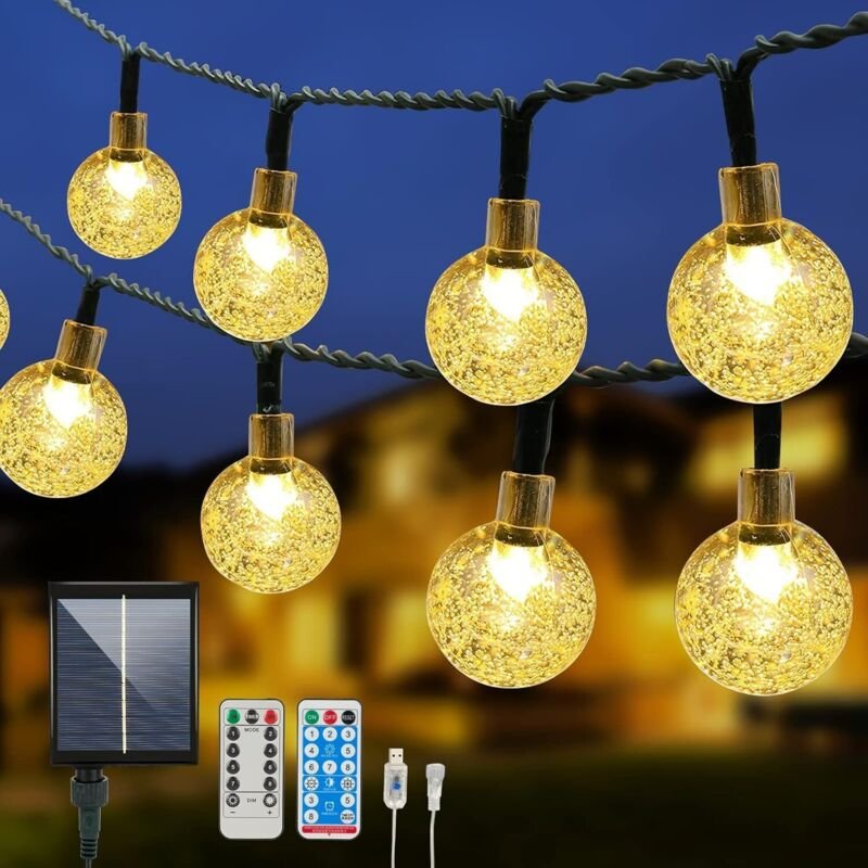 12 m 100 led Solar-Lichterkette mit Fernbedienung, USB-betriebene Lichterkette für drinnen und draußen, 8 Modi, wasserdi...