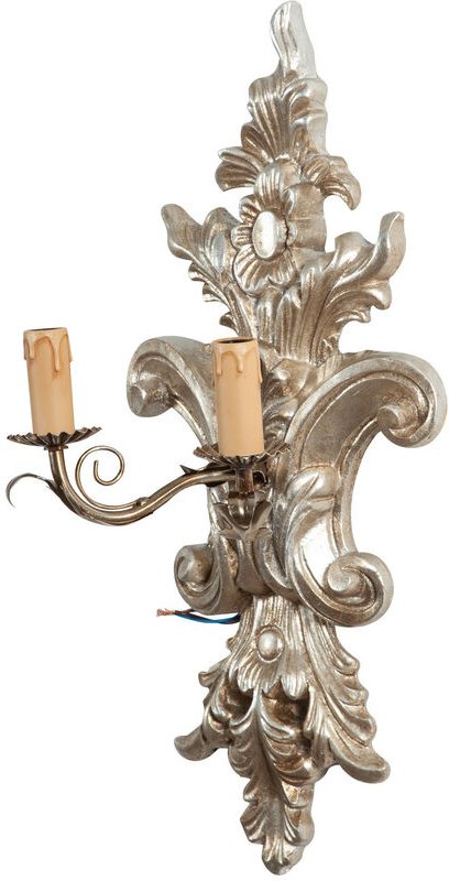 Thumbnail - Biscottini - Shabby Wandleuchte in Holz und Eisen Antik Silber Blatt Finish Made In Italy