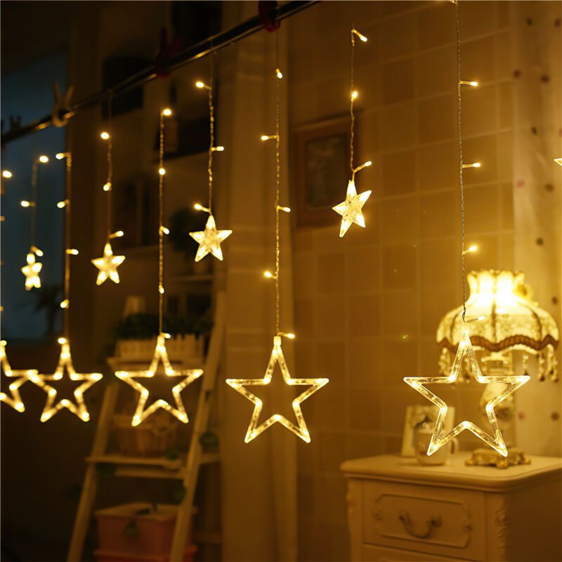 Randaco LED Lichterkette Sterne Lichtervorhang 12 Sterne Lichterkette 8 Beleuchtungsmodi Innen Party Fenster Garten Hoch...