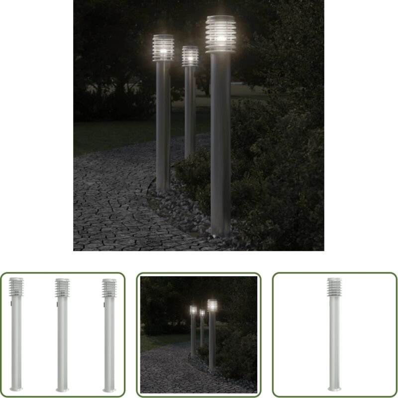 Außenbeleuchtung - Wegeleuchten mit Steckdose 3 Stk. Silbern 110 cm Edelstahl