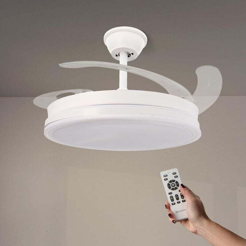 Thumbnail - Ulisem Deckenventilator mit weißem LED-Licht, Fernbedienung, 42 Zoll, 6 Geschwindigkeiten, leise, einziehbare Flügel, Ti...