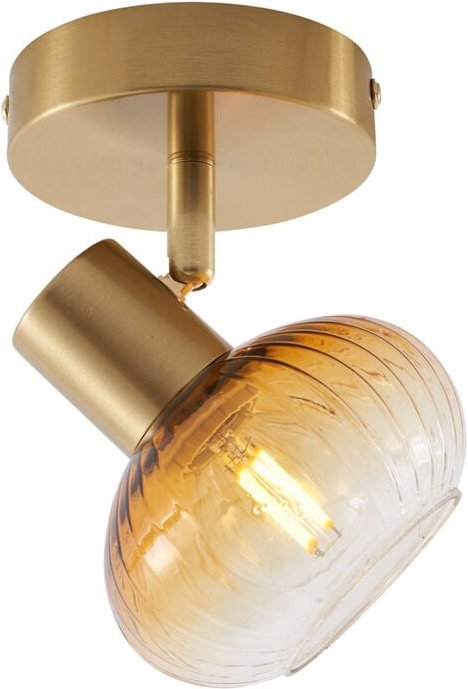 Moderne Deckenleuchte Gold mit rundem Bernsteinglas - Teddy