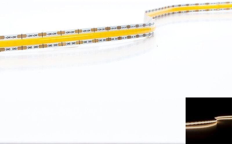 COB Single Cut 24V LED Streifen 5M 10W/m 8mm 528LED/m - Lichtfarbe: Warmweiß 3000K - Schutzart: IP20