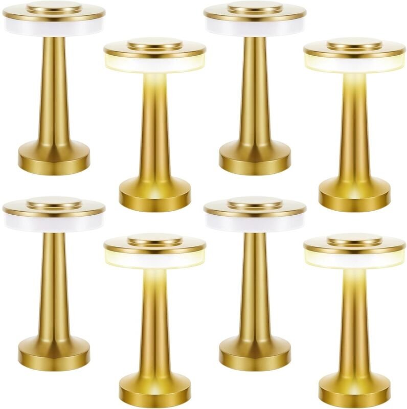 Champagnergoldene kabellose LED-Schreibtischlampe, 12,5 x 12,5 x 20,5 cm, 8-teilig, 2 W, 3-Ton-Licht, tragbare kabellose...