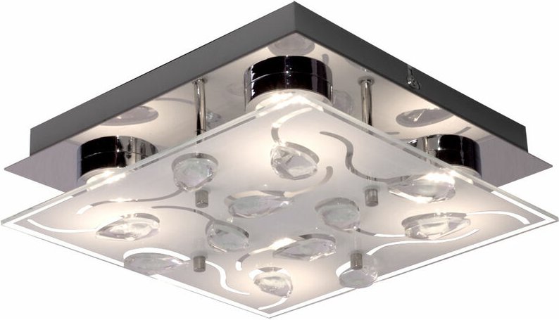 Led Deckenleuchte Wohnzimmer Deckenlampe Glas mit Kristallen chrom, satiniert klar, 4x 5 Watt 4x 400 Lumen 3000K, LxBxH ...