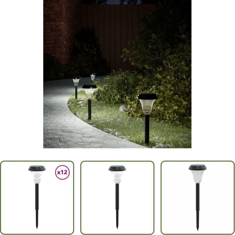 Gartenbeleuchtung - Solar-Wegbeleuchtung mit Erdspießen 12 Stk. Weiß