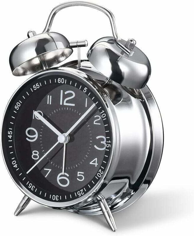 Lauter Wecker für Tiefschläfer, 10,2 cm geräuschloses Quarzwerk mit Hintergrundbeleuchtung, Doppelklingel (grau)