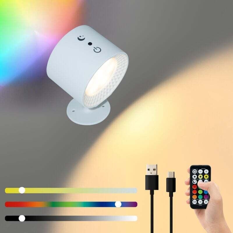 Thumbnail - Aplique de pared para interior, lámpara de noche led táctil inalámbrica con control remoto, lámpara de pared rgb regulab...
