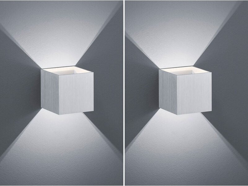 Moderne up & down LED Wandleuchten 2er Set Kubus Alu gebürstet, Quadrat 10cm