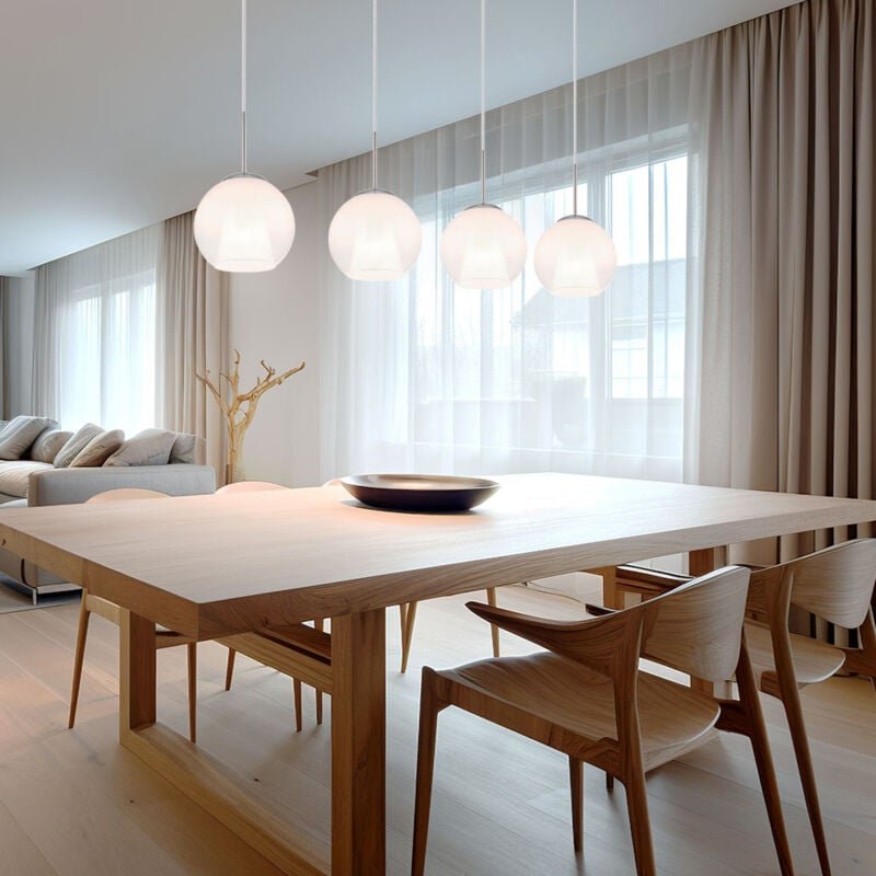 Hängeleuchte Esszimmerlampe Pendelleuchte 4-Flammig Glaskugel Kristalle opal E27