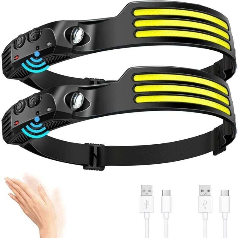 Extrem leistungsstarke LED-Stirnlampe, 3000 Lumen, superhelle 3 LEDs, 230° Abstrahlwinkel, USB-aufladbar, mit Bewegungss...