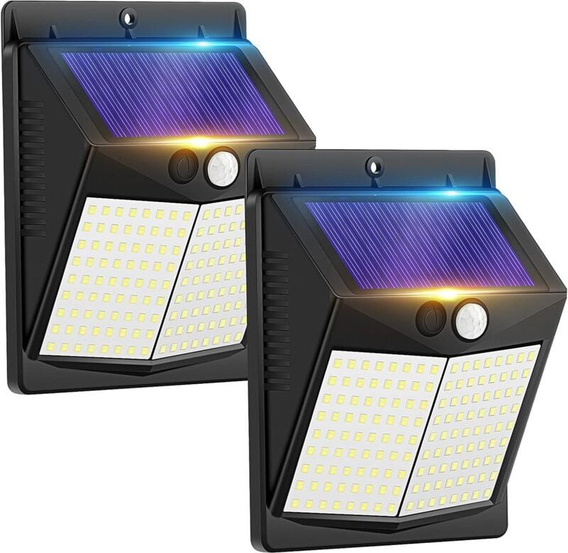 2er-Pack Solarleuchten für den Außenbereich mit Bewegungsmelder – 3 Modi, wasserdichte Solarleuchten, kabellose Sicherhe...