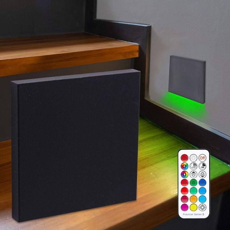 LED Treppenbeleuchtung 230V Wandeinbauleuchte eckig schwarz - Lichtfarbe: RGB Warmweiß 3W