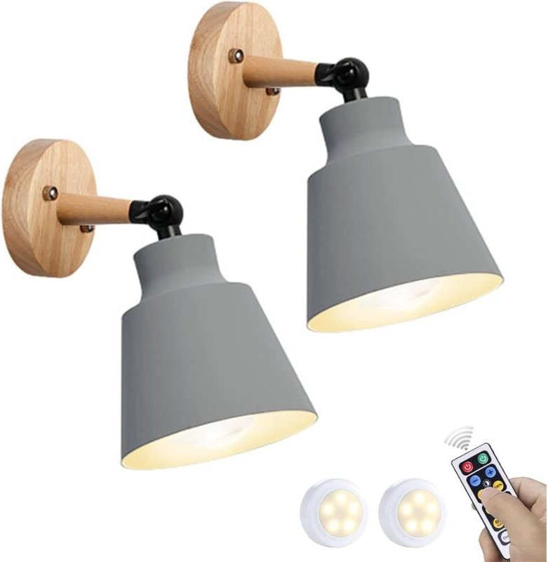 Thumbnail - 2er-Pack Vintage-Industrie-Wandleuchter, E27, verstellbar, Metall, für den Innenbereich (grau)