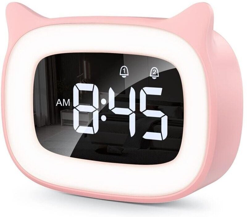 Pädagogischer Wecker mit LED-Nachtlicht, Kinderzimmerwecker, Schlaflicht für Tag und Nacht, Schlummerfunktion, 5 Farben,...