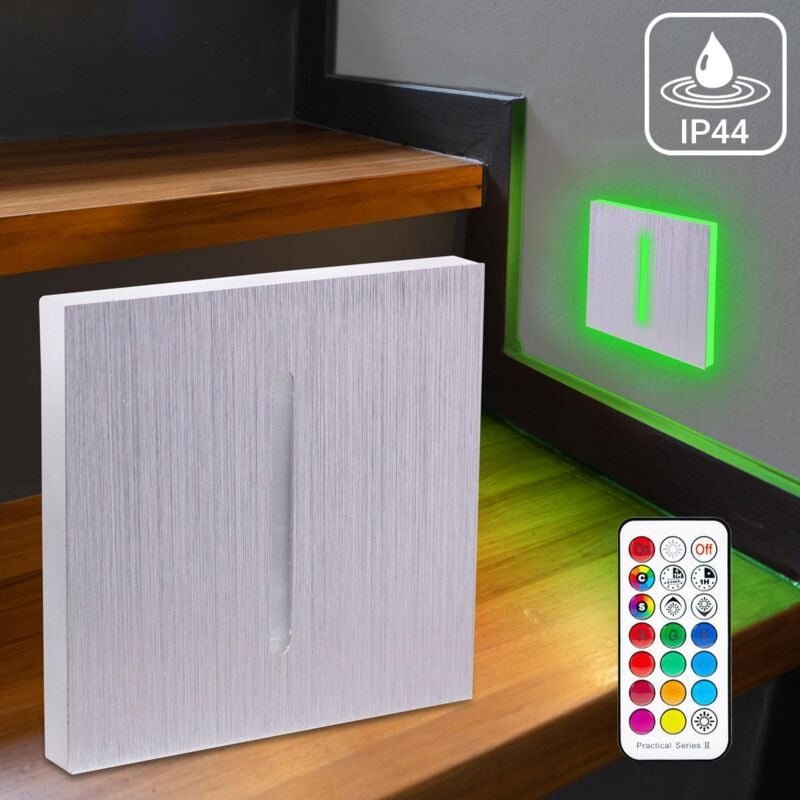 LED Treppenleuchte IP44 eckig Alu-gebürstet - Lichtfarbe: RGB Warmweiß 3W - Lichtaustritt: Fokus