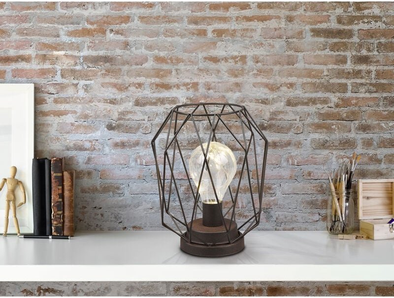 Meinewunschleuchte - Industrial led Tischleuchte narda Gitter Rost-Optik Batteriebetrieb, Höhe 21cm