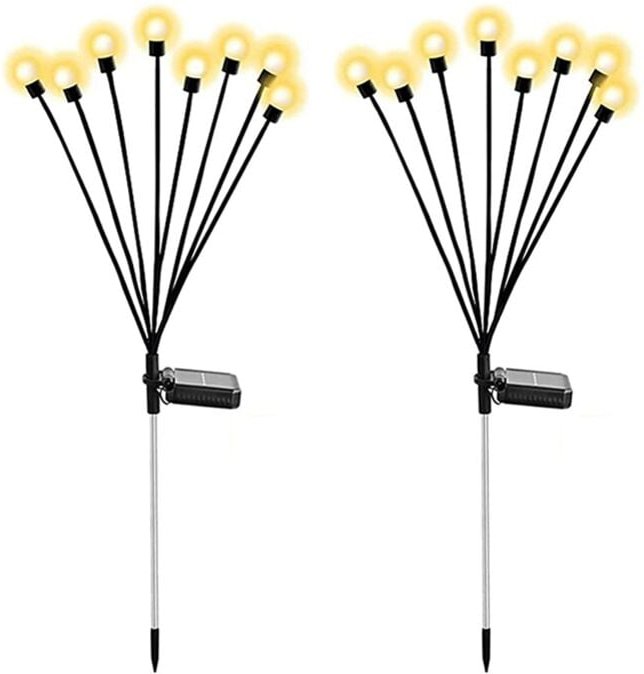 Solar-Gartenleuchten, verbesserte 8LED-Glühwürmchen, warmweiß, 2 Stück