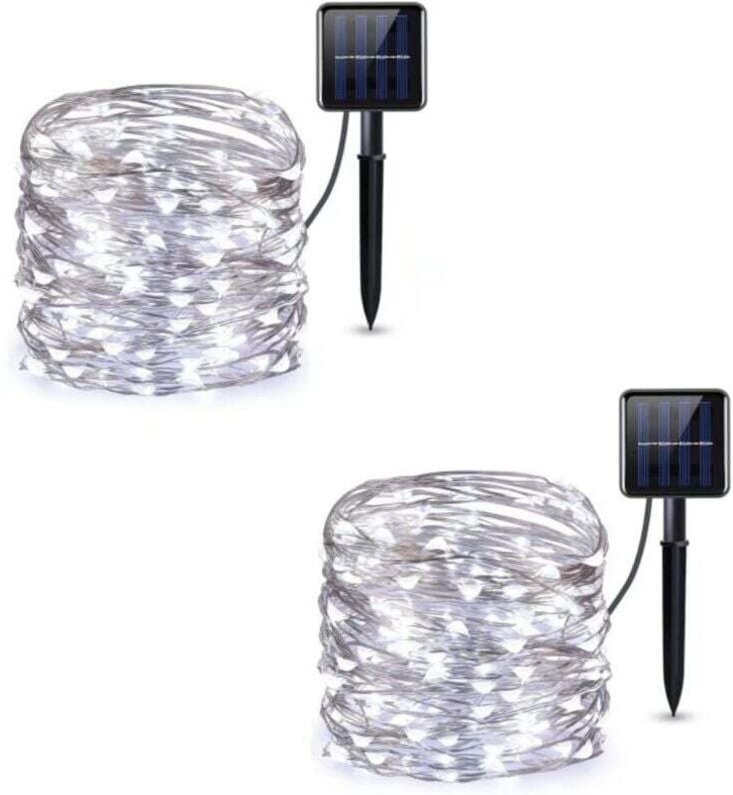 Solar-Lichterkette, 12 m, 100 LEDs, Solar-Lichterkette für den Außenbereich, 8 Modi, wasserdichter Kupferdraht für Schla...