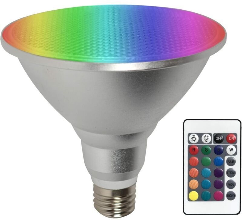 Aougo - Par38 LED-Lampe, Farbwechsel, dimmbar, 30 w, E27, Fernbedienung + RGB-Farben, wasserdichte Innen-/Außenlampe für...