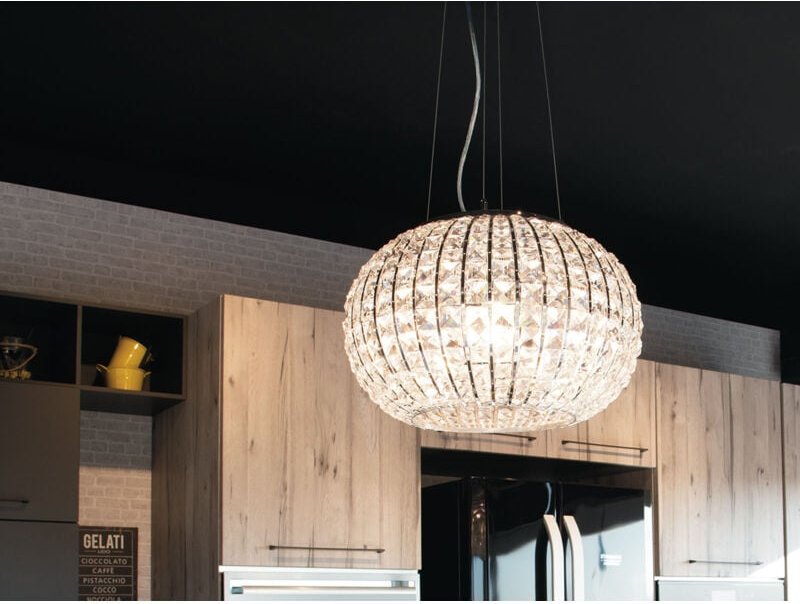 LED Kugel Hängelampe dimmbar, Chrom mit Glas Kristallen, Ø 45cm