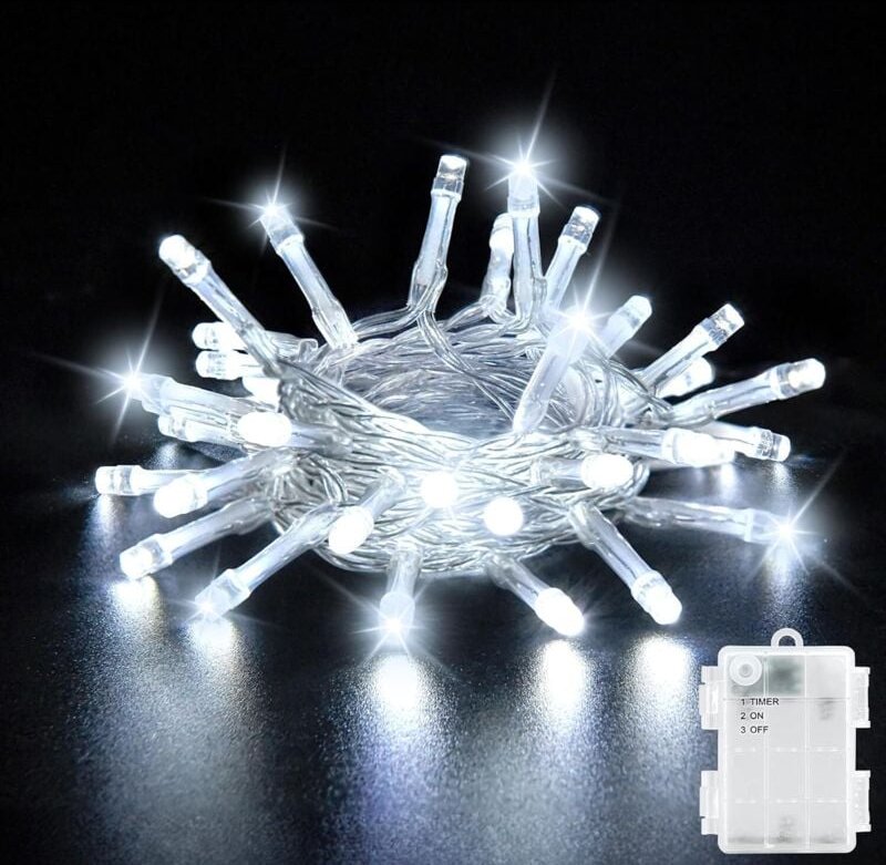 Lichterkette, 3 m, 20 LEDs, kaltweiß, mit IP65-Batteriebetrieb, für die Weihnachtsdekoration im Innen- und Außenbereich....