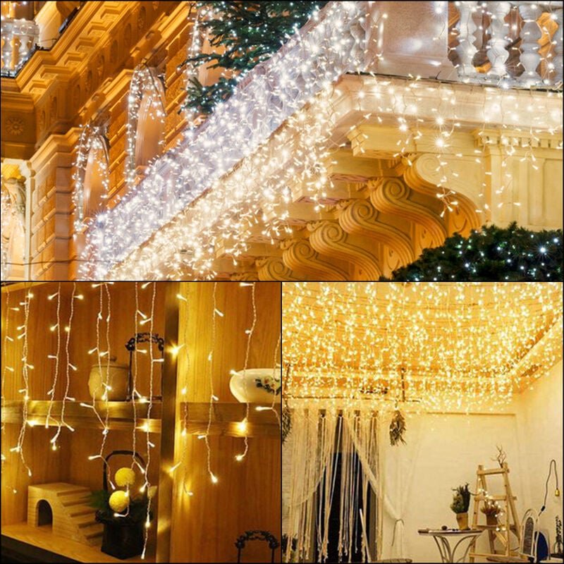 Thumbnail - Swanew led Eisregen Lichterkette warmweiß 200 LEDs 10m Weihnachten Lichtervorhang Beleuchtung Lichterkette Weihnachtsbau...