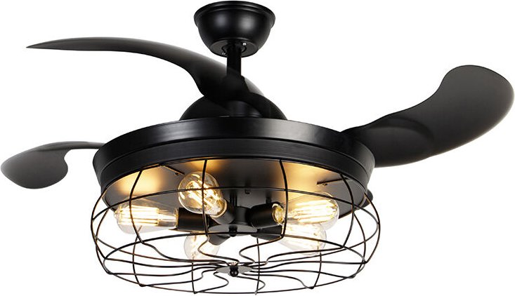 Deckenventilator schwarz mit einziehbaren Flügeln 107cm 5-flammig mit Fernbedienung - Gaiola