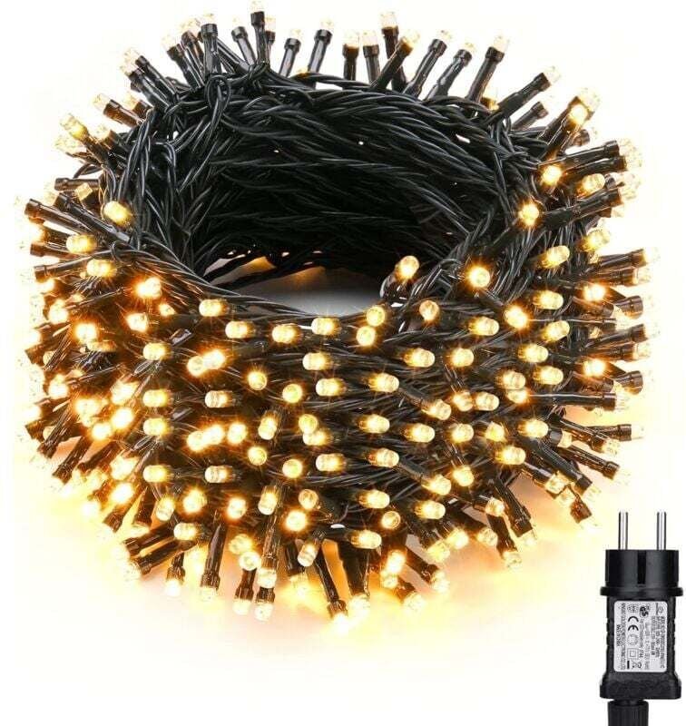 Weihnachtslichterkette für den Außenbereich, 30 m, 300 warmweiße LEDs, wasserdicht, 8 Modi, Lichterkette für drinnen, Zu...