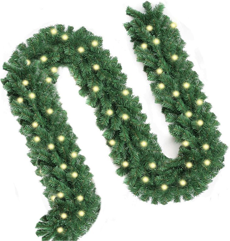 Wolketon Weihnachtsgirlande - 5m mit 100 LED - mit Lichterkette - warmweiß - Out/Indoor - Tannengirlande