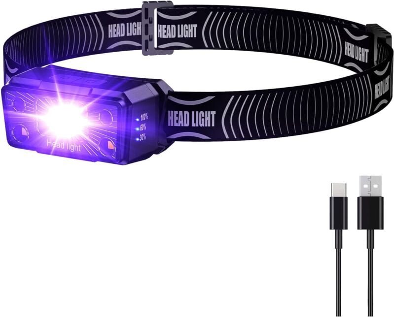 Wiederaufladbare 395 nm UV-Schwarzlicht-Stirnlampe mit weißem und ultraviolettem Licht, Detektor für Hund, Katze, Urinfl...