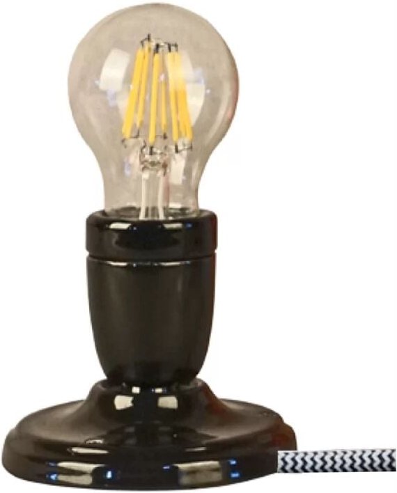 011842 – Lampe Douille Céramique Noir – Cordon Noir/Blanc - Opjet