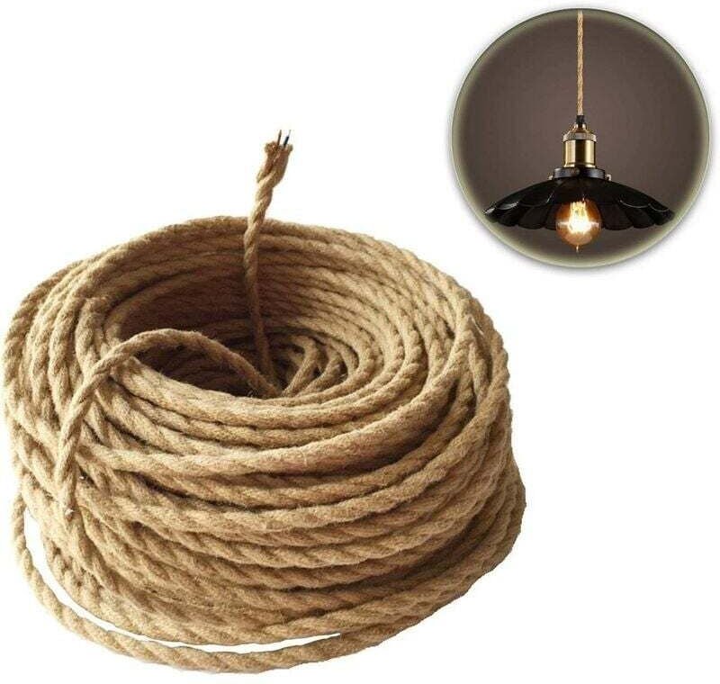 Retro-Elektrokabel aus Textilgewebe, geflochtenes Hanfseil, 2-adrig (2 x 0,75 mm) für Pendelleuchtenzubehör, 20 m