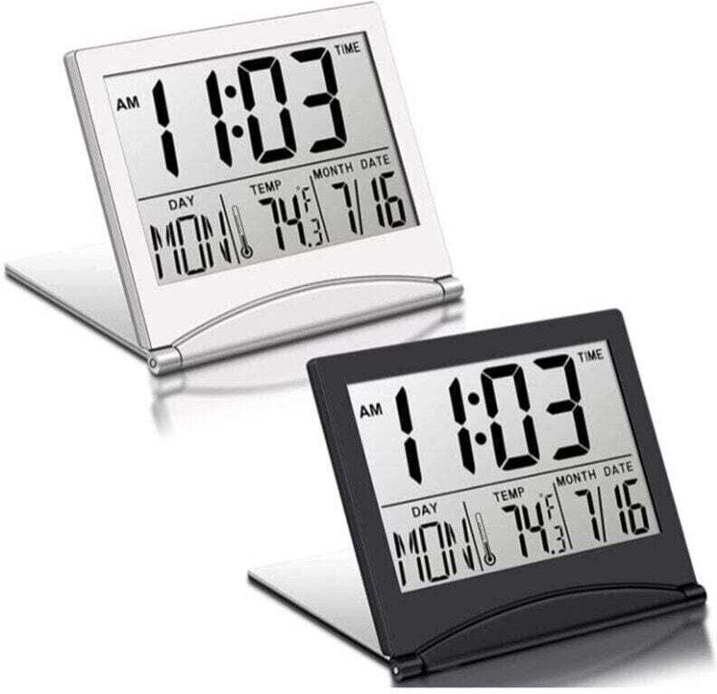 Thumbnail - 2-teiliger digitaler Reisewecker, faltbare LCD-Uhr mit Kalender, Temperaturanzeige, Schlummerfunktion, tragbares Tischdi...