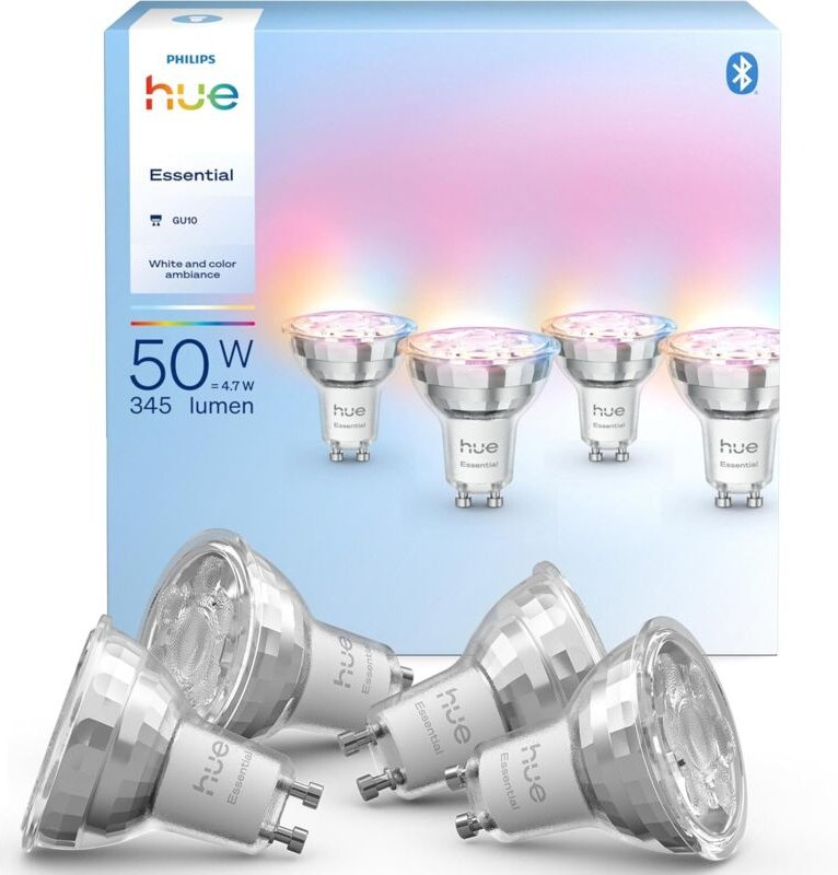 Philips Hue Essential GU10 Smart-LED-Strahler, Weiß und Farblicht, 4,7 W, 2200–6500 K, 345 Lumen, dimmbar, kompatibel mi...