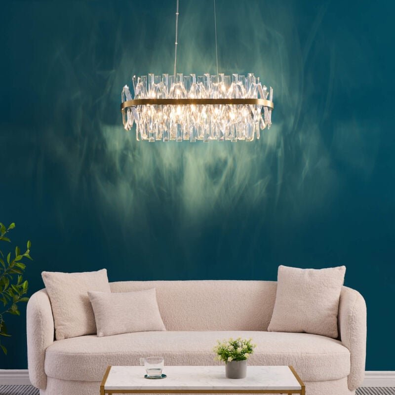 Kosilum - Goldener Kronleuchter mit klaren Kristallanhängern - Ariella