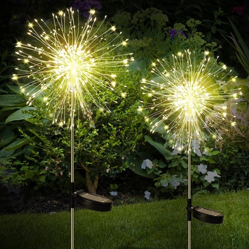 Solarlampen für Außen Garten: 2 Stück Gartendeko Solarlicht, 120 LED Feuerwerk Licht, Solarstecker Pusteblume Gartenleuc...