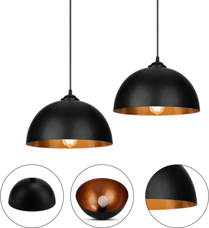 Wolketon 2pcs Design Pendelleuchte Deckenleuchte E27 Pendelleuchte schwarz-gold Hängeleuchte Küche Deckenlampe