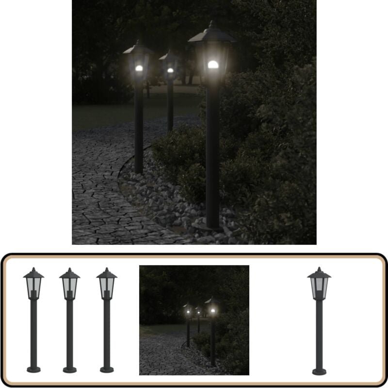 Wegeleuchten 3 Stk. Schwarz 80 cm Edelstahl - Outdoor Beleuchtung - Gartenlampe - led Strahler - Edelstahl Lampe - Wette...