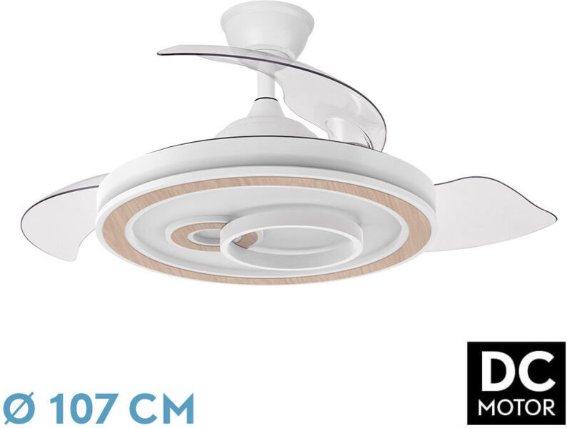 DC-Deckenventilator "Sultan", dimmbar mit Fernbedienung (68W 3CCT 4960lm), weiß und buche