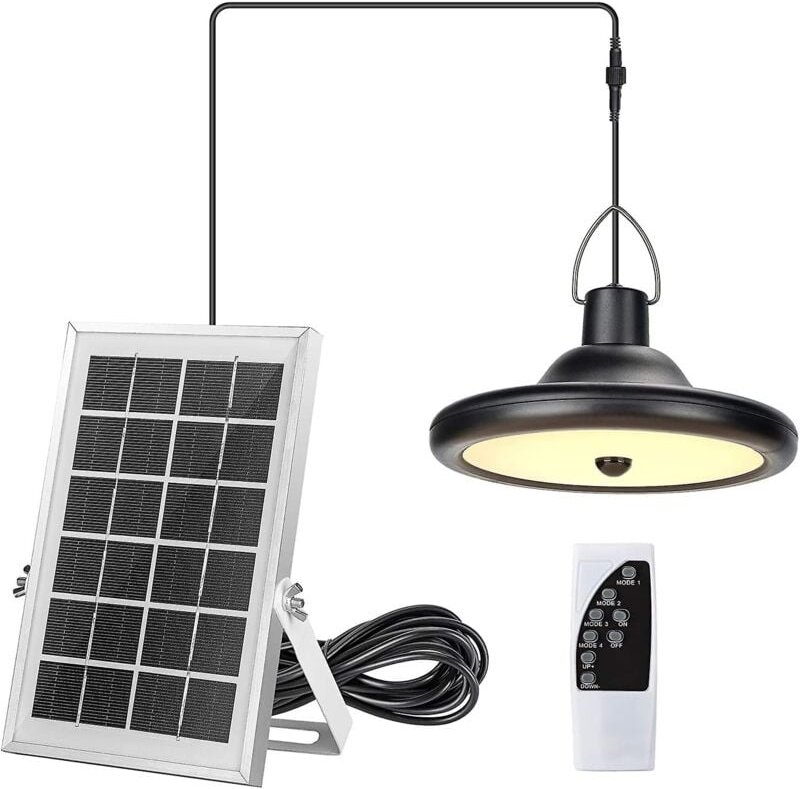 Qiedie - Solarlampe, 4 Modi, 6 Helligkeitsstufen, mit Bewegungsmelder, Fernbedienung, warmweiß