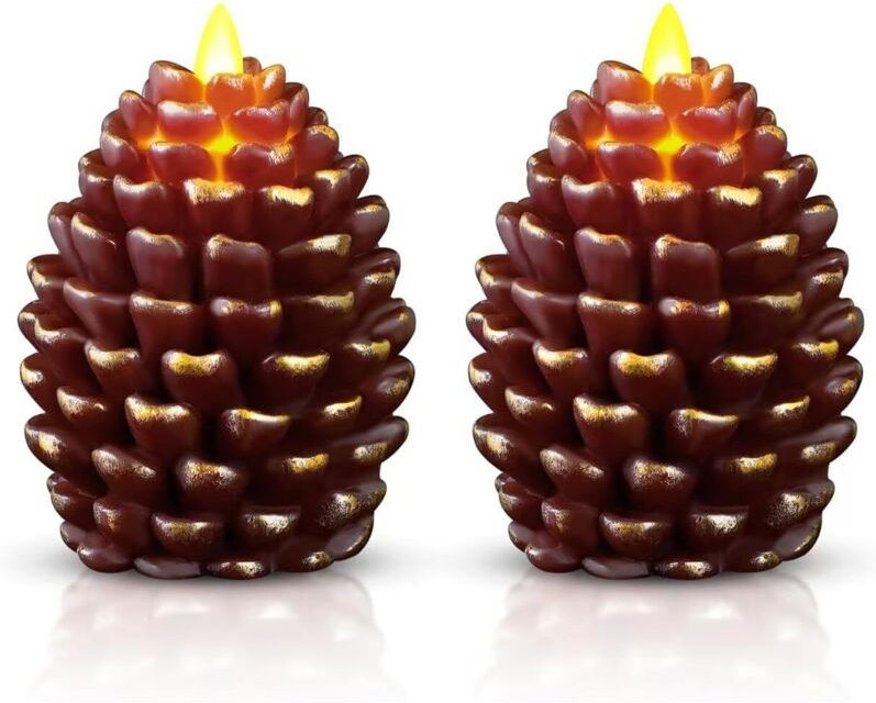 Flammenlose Weihnachtskerzen in Tannenzapfenform, batteriebetrieben mit blinkendem Docht, künstliche Kerze im Inneren, w...