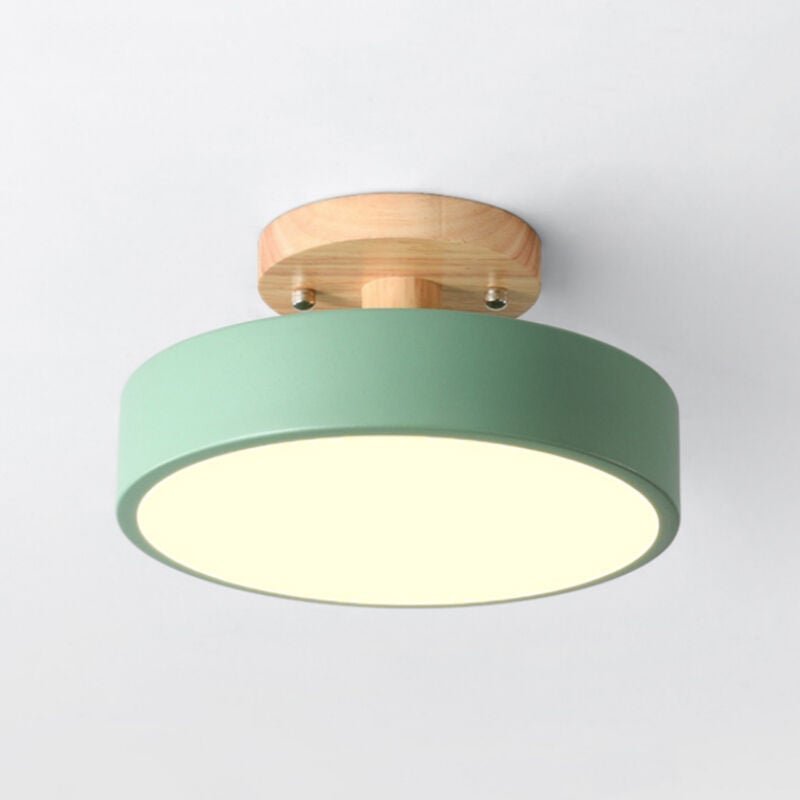 Thumbnail - LED Moderne Deckenleuchte Metall Holz Deckenlampe Innen Runde Pendelleuchte Grün Ø23CM - 1Pcs Neutrales Licht